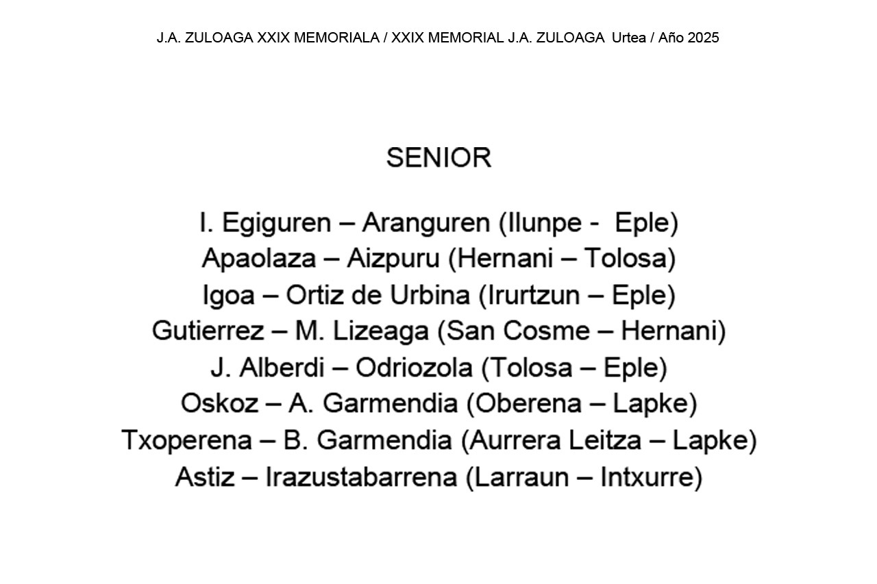 32 Parejas participan desde el Lunes día 23 en el XXIX Memorial José Antonio Zuloaga de Pelota