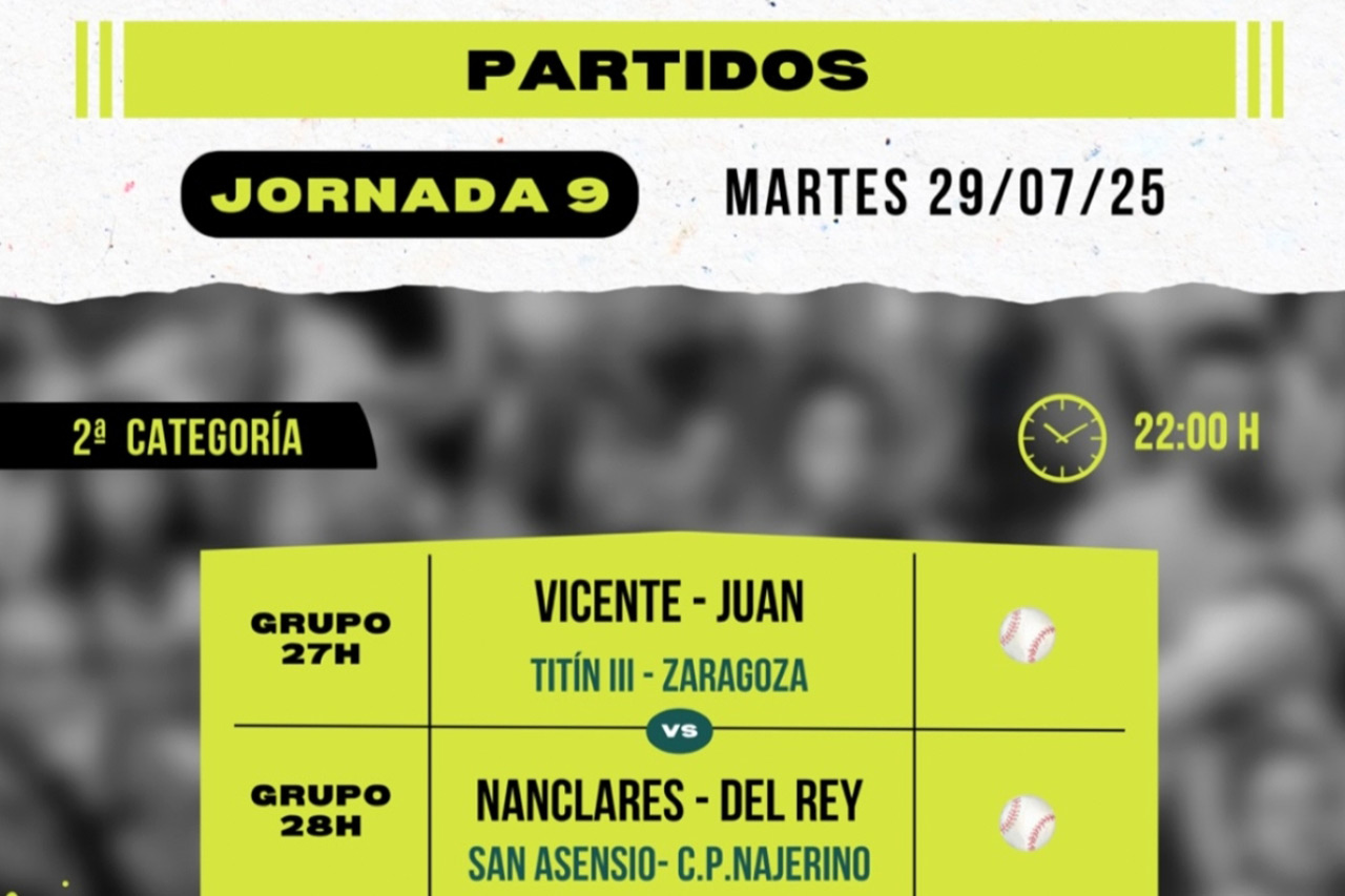 Cartelera 9ª jornada del Torneo San Isidro de Baños de Río Tobía