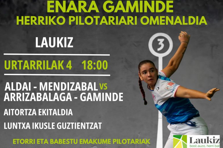 El Ayuntamiento de Laukiz homenajea este domingo a Enara Gaminde