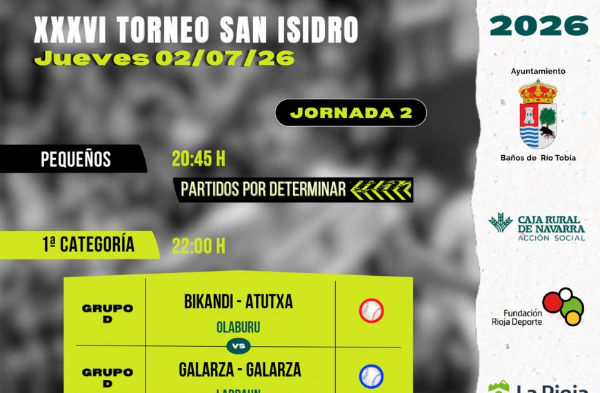 Cartelera 2ª jornada del Torneo San Isidro de Baños de Río Tobía
