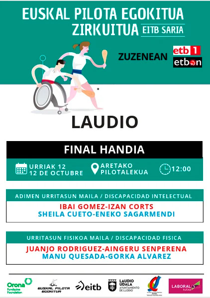 El primer Abierto de Álava que se disputa en Laudio pondrá el broche de oro al exitoso primer circuito de Pelota Vasca Adaptada
